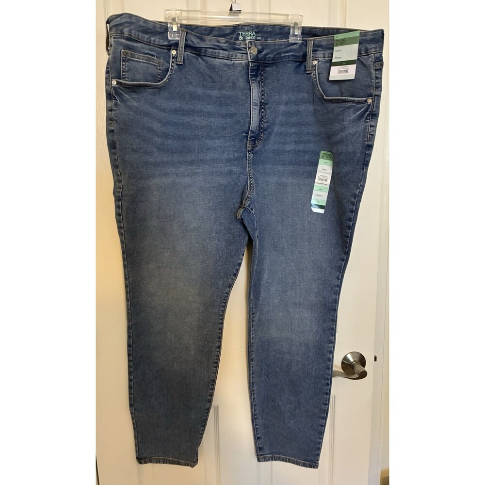 Terra & Sky Women's 26W Jeans High Rise Skinny Plus Size Blue Denim NEW